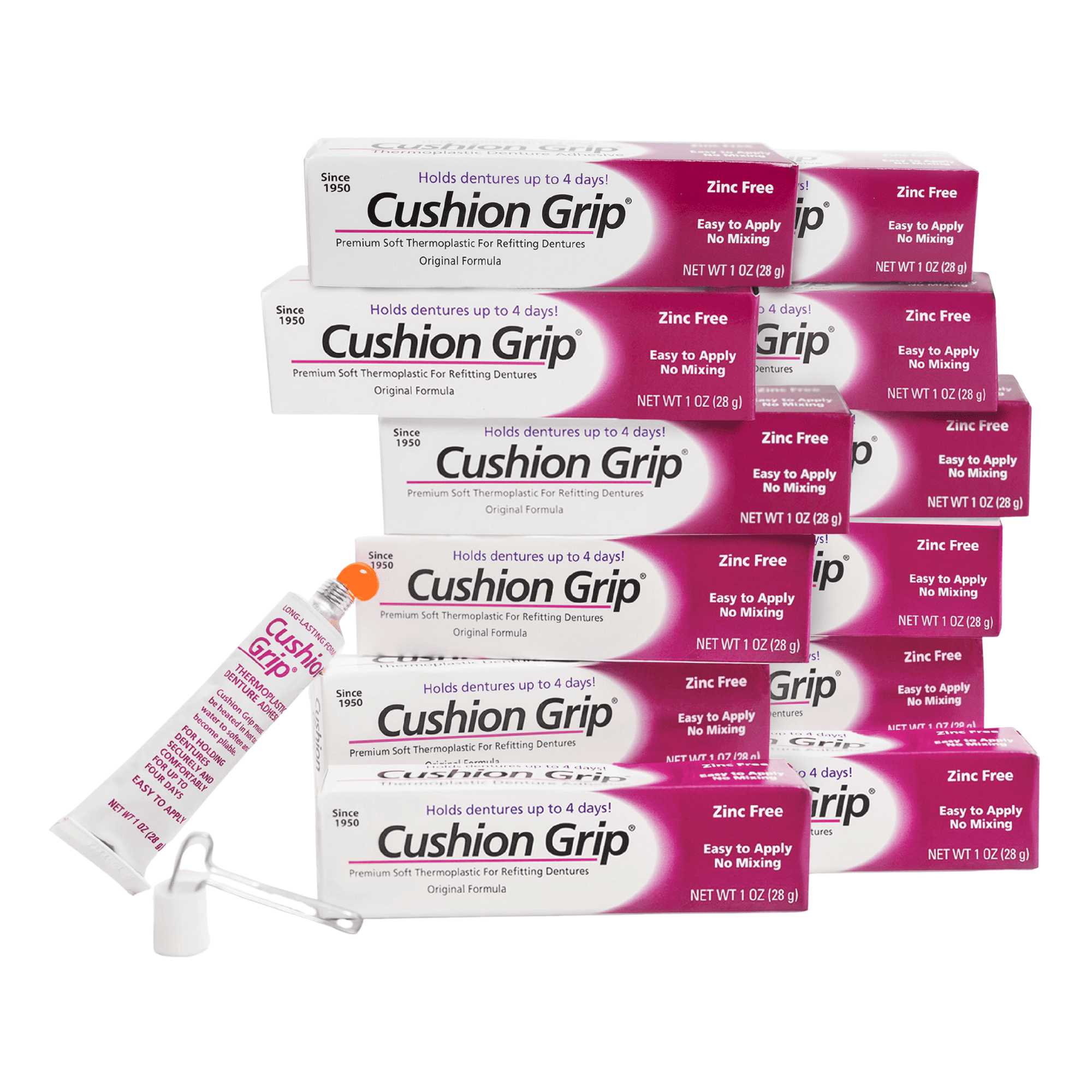 Cushion Grip Thermoplastic Denture Adhesive - 1 Oz (12 Pack) - Zinc Free