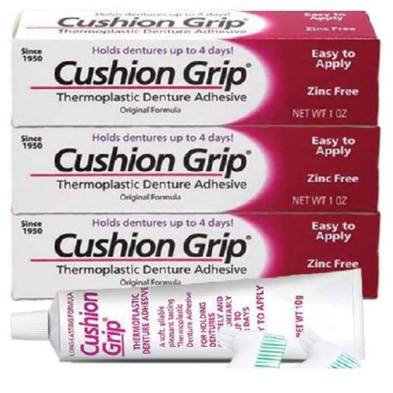 Cushion Grip Thermoplastic Denture Adhesive, 1 oz (Pack of 2) - Refit and  Tighten Loose and Uncomfortable Denture [Not A Glue Adhesive, Acts Like A
