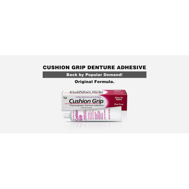 Cushion Grip Thermoplastic Denture Adhesive, LongLasting, Waterproof, 1 oz.