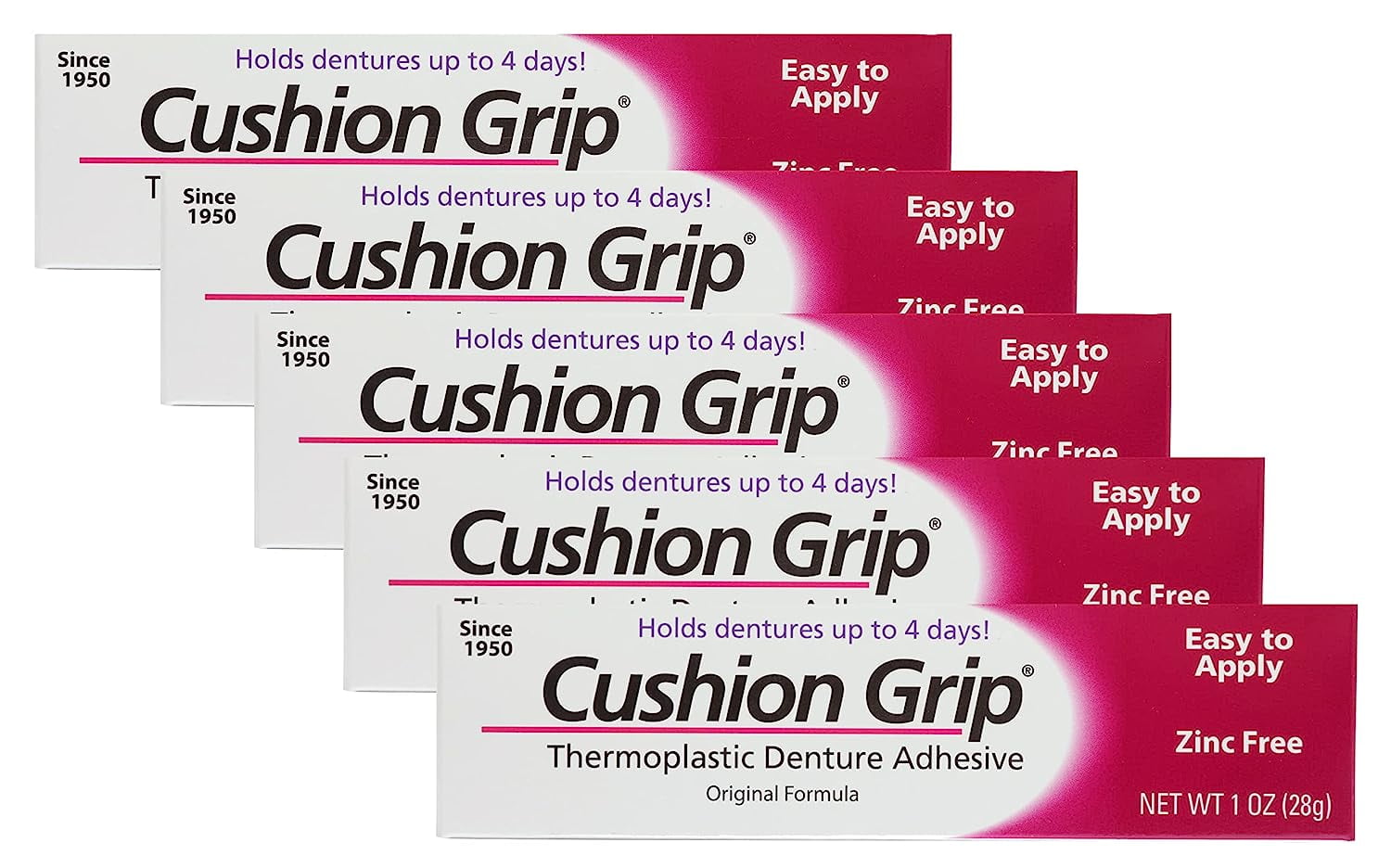 Cushion Grip Thermoplastic Denture Adhesive, 1 oz (Pack of 5) Makes
