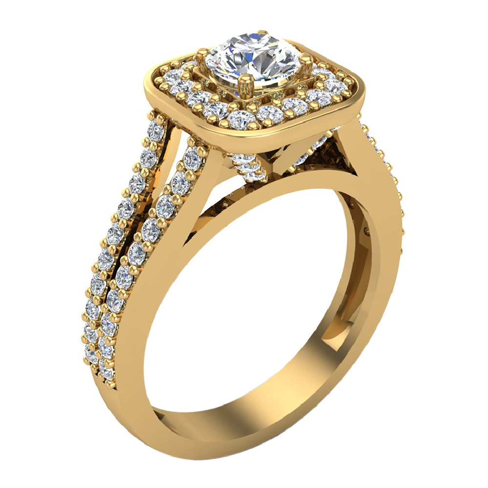 Cushion Halo Split Shank Diamond Engagement Ring 14K Gold 1.10 CT TW (G