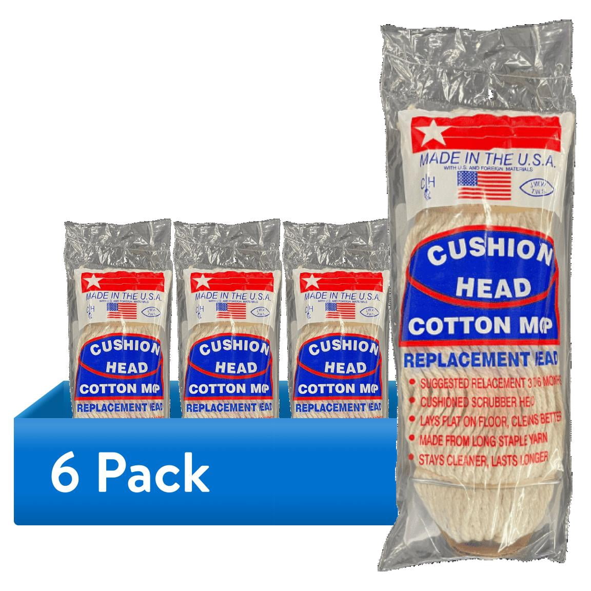(6 pack) Cushion Head Cotton Mop