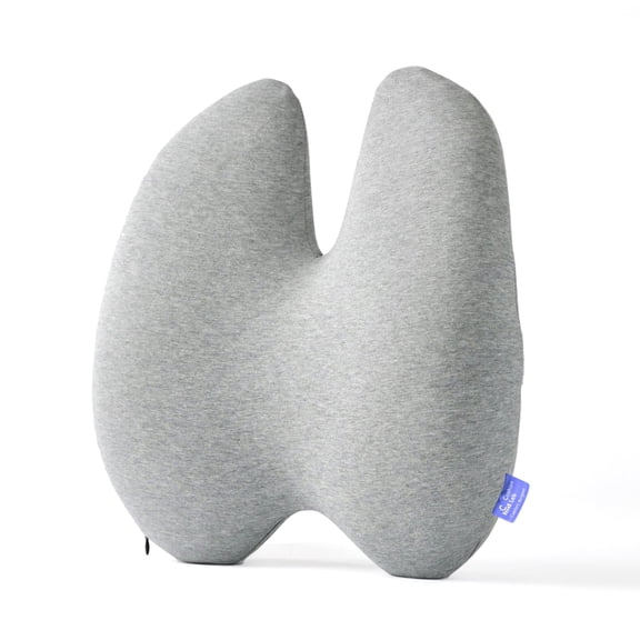 Cushion Lab Extra Dense Lumbar Pillow - Patented Ergonomic Multi-Region Firm Back Support for Lower Back Pain Relief - Lumbar Support Cushion w/Strap for Office Chair, Car, Sofa, Plane - Light Grey