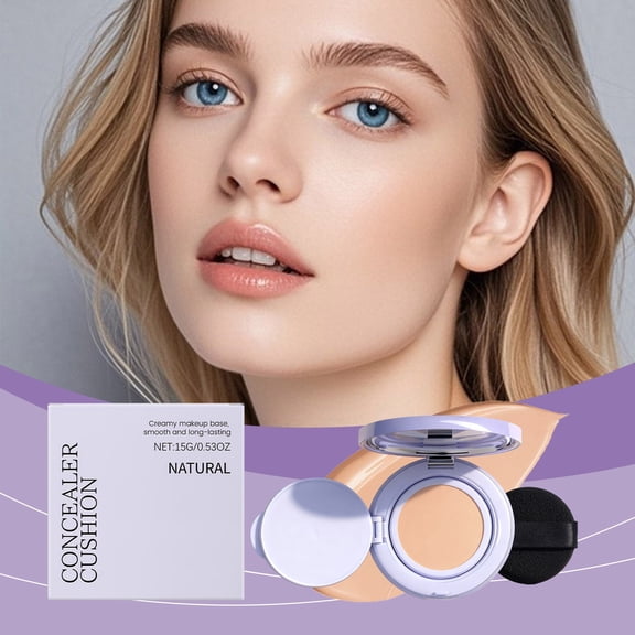 Cushion Liquid Foundation, Single Color Face Makeup Concealer Foundation Palette, Tinted Korean Makeup Base for Radiant and Even-Looking Skin, Lightweight, Long-Lasting Concealer (Natural)