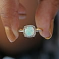 thumbnail image 1 of Cushion Opal & Cubic Zirconia Halo Ring, 925 Sterling Silver Half Eternity Ring. Handmade Fine Jewelry. Gift For Her., 1 of 5