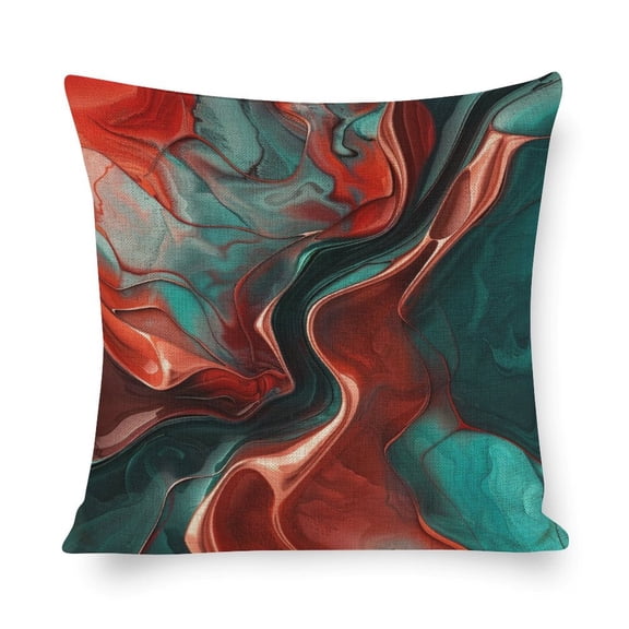 Cushion Pillow Cover Burgundy Maroon Red Blue Turquoise Fluid Abstract Decorations Throw Farmhouse Pillowcase Linen Cushion Case Marble Texture Throw Pillows for Bed 18"x18" for Couch Sofa Bed