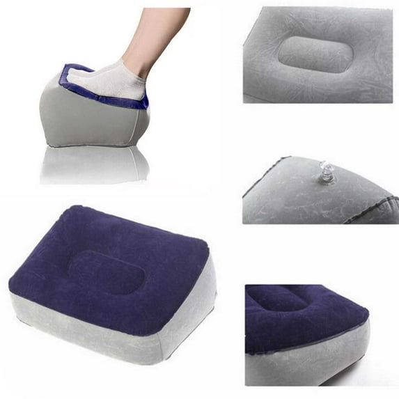 Cushion Portable Inflatable Flocked Footrest Travel Relaxation Mat Under Desk for Plane High Speed Rail Train Comfort Support Blue
