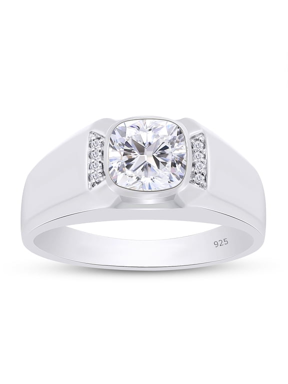 Cushion & Round Cut Lab Created Moissanite Diamond Bezel Set Men's Anniversary Wedding Band Ring in 14k White Gold Over Sterling Silver(1 CTTW,G-H Color,VVS1 Clarity)-10