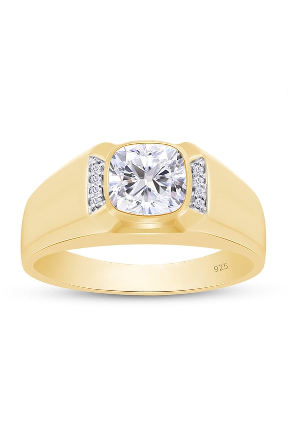 Cushion & Round Cut Lab Created Moissanite Diamond Bezel Set Men's Anniversary Wedding Band Ring in 14k Yellow Gold Over Sterling Silver(1 CTTW,G-H Color,VVS1 Clarity)-10