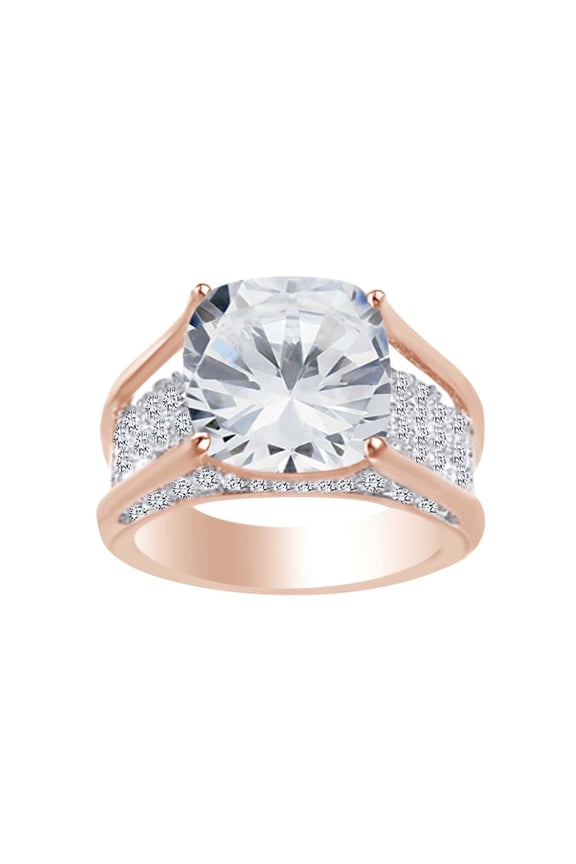 Cushion & Round Shape White Cubic Zirconia Engagement Ring In 14k Rose Gold Over Sterling Silver Ring Size-13