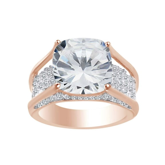 AFFY Cushion & Round Shape White Cubic Zirconia Engagement Ring In 14k Rose Gold Over Sterling Silver Ring Size-4