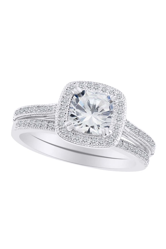 Cushion & Round Shape White Cubic Zirconia Wedding Halo Ring In 925 Sterling Silver Ring Size-6.5
