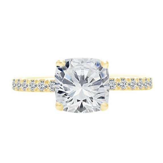 AFFY Cushion & Round White Natiral Diamond Semi Mount Engagement Ring In 14k Solid Yellow Gold (I-J Color, I2-I3 Clarity, 0.48 Cttw) Ring Size-10.5