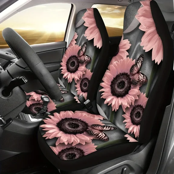 Cushion Seat Men Women for Cushion Car Seasons Four Set Cover Seat Car Cover Seat Car Print Butterfly Sunflower Pink