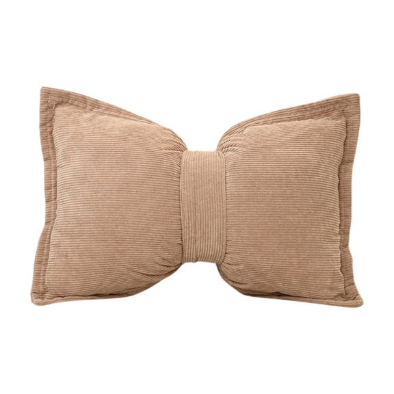 Cushion Set of 1 Corduroy Bow Tie Decorative Throw Pillow Modern Simple Lovely Bowknot Plain Lumbar Pillow Modern Home Decor for Sofa Bedroom(Khaki)