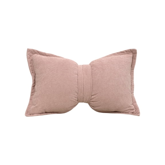 Cushion Set of 1 Corduroy Bow Tie Decorative Throw Pillow Modern Simple Lovely Bowknot Plain Lumbar Pillow Modern Home Decor for Sofa Bedroom(Pink)