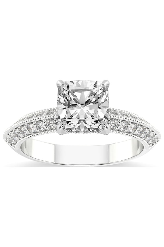 Cushion Shape 2 Carat IGI Certified Lab Grown Diamond Ring | 14K White Gold | Dua Side Stone Knife Edge Lab Diamond Ring | FG-VS1-VS2 Quality Friendly Diamonds