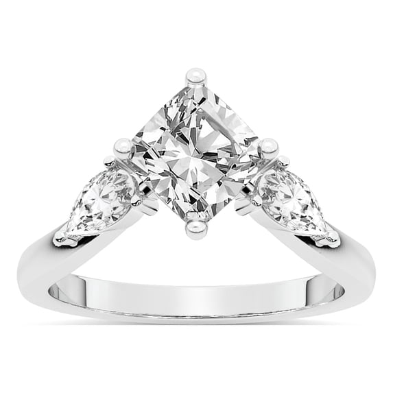 Cushion Shape 2 Carat IGI Certified Lab Grown Diamond Ring | 14K White Gold | Joella Three Stone Chevron Diamond Ring | FG-VS1-VS2 Quality Friendly Diamonds