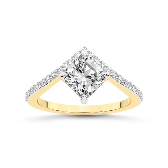 Cushion Shape 2 Carat IGI Certified Lab Grown Diamond Ring | 14K Yellow Gold | Zelda Classic Chevron Diamond Ring | FG-VS1-VS2 Quality Friendly Diamonds