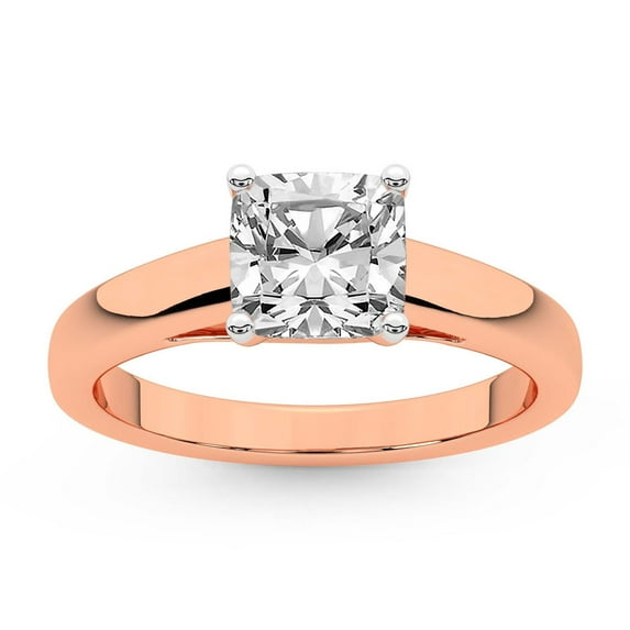 IGI Certified 2 Carat Cushion Shape Lab Grown Diamond Engagement Ring | 14K Rose Gold | Allen Flat Band Solitaire Lab Diamond Ring | FG-VS1-VS2 Quality Friendly Diamonds