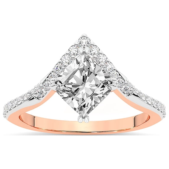 Cushion Shape 3 Carat IGI Certified Lab Grown Diamond Ring | 14K Rose Gold | Athena Chevron Twist Diamond Ring | FG-VS1-VS2 Quality Friendly Diamonds