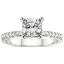 Cushion Shape 3 Carat IGI Certified Lab Grown Diamond Ring | 14K White Gold | Sara Tapered Eternity Lab Diamond Engagement Ring | FG-VS1-VS2 Quality Friendly Diamonds