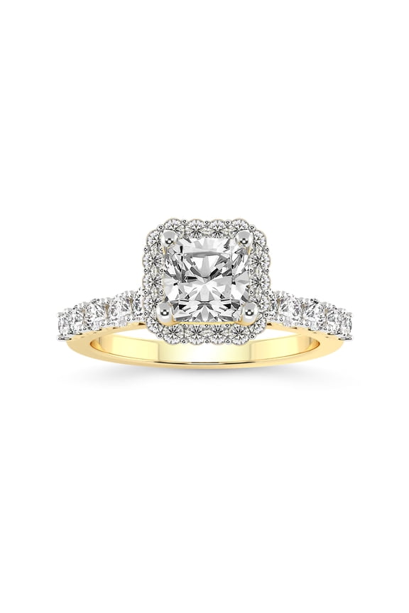 Cushion Shape 3 Carat IGI Certified Lab Grown Diamond Ring | 14K Yellow Gold | Vionna Round Halo Lab Diamond Engagement Ring | FG-VS1-VS2 Quality Friendly Diamonds