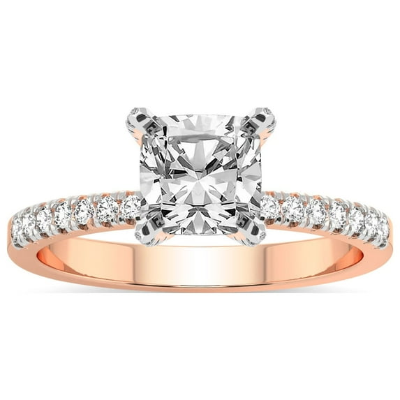 Cushion Shape 4 Carat IGI Certified Lab Grown Diamond Ring | 14K Rose Gold | Sara Tapered Eternity Lab Diamond Engagement Ring | FG-VS1-VS2 Quality Friendly Diamonds