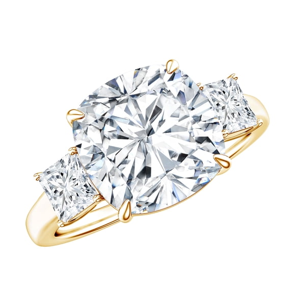 Rosec Jewels Cubic Zirconia 3 Stone Engagement Ring for Women - AAAAA Quality Certified - Statement Ring - With Jewelry Box, 14K Yellow Gold, US 12.50