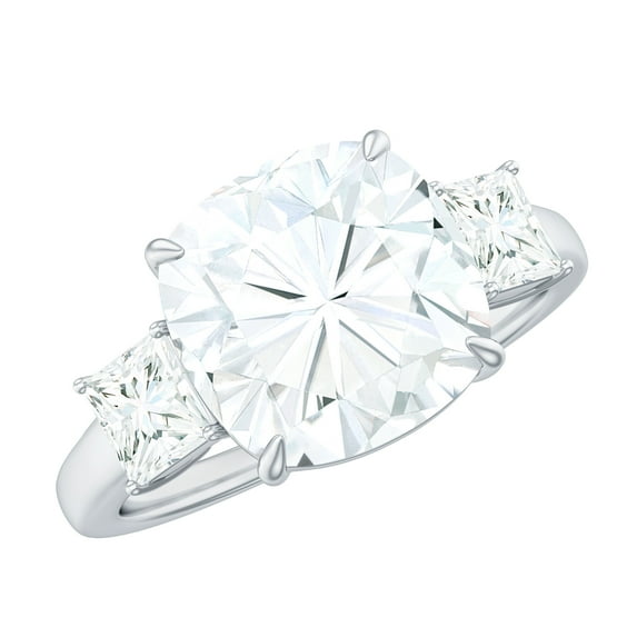 Rosec Jewels Moissanite 3 Stone Engagement Ring for Women - Moissanite Statement Ring - D-VS1 Quality Certified, 925 Sterling Silver, US 4.00