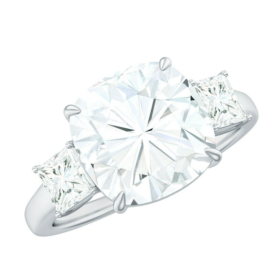 Rosec Jewels Moissanite 3 Stone Engagement Ring for Women - Moissanite Statement Ring - D-VS1 Quality Certified, 925 Sterling Silver, US 4.00