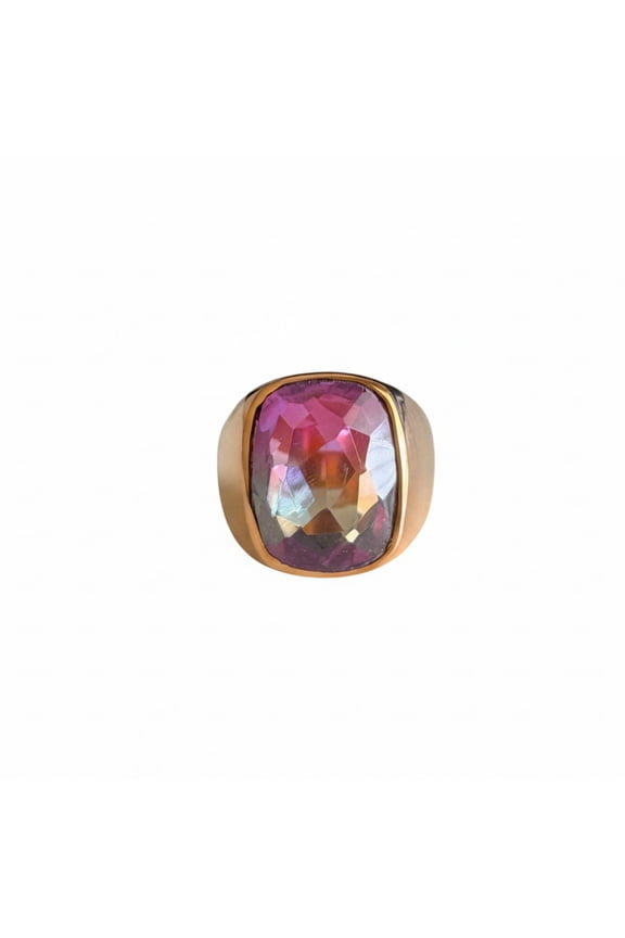 Cushion Shape Tourmaline Ring - Solid Pure Copper Jewelry, Multicolor Tourmaline Signet Ring