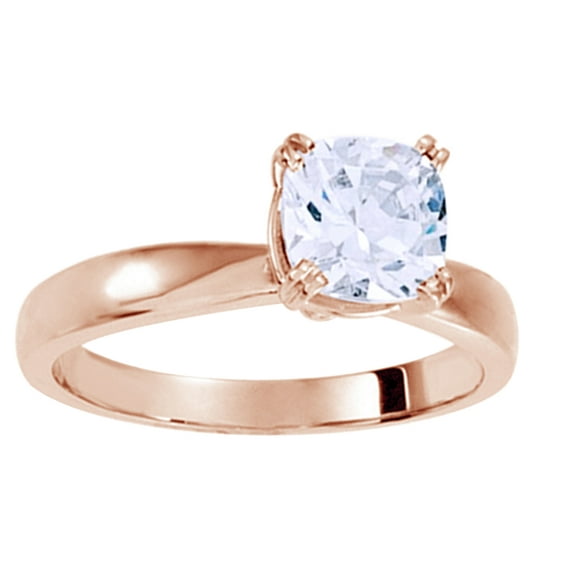 AFFY Cushion Shape White Cubic Zirconia Solitaire Engagement Ring In 14K Rose Gold, Ring Size-14