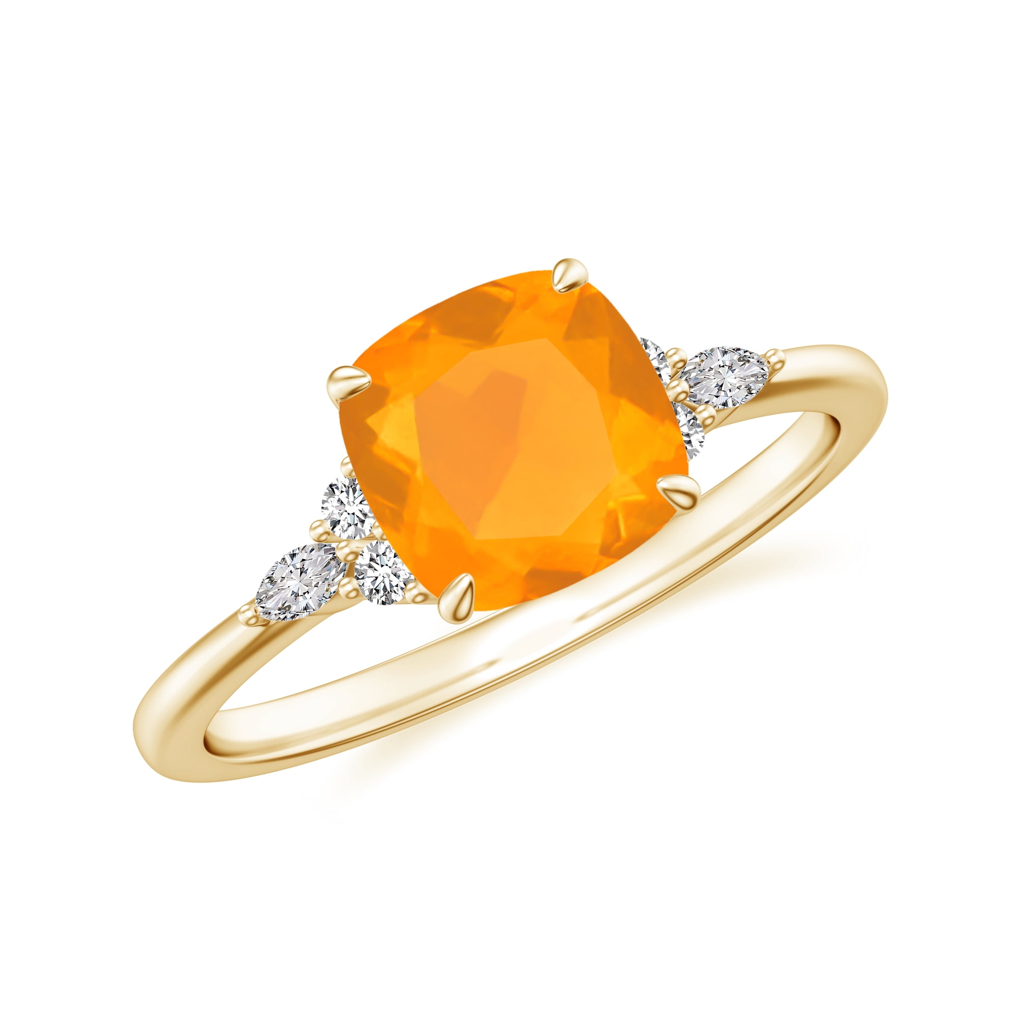 Matching Opsite Rings Cushion Shaped Fire Opal Side Stone Engagement Ring with Moissanite in ...