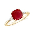 thumbnail image 1 of Cushion Shaped Ruby Side Stone Engagement Ring with Moissanite in Sterling Silver/ Yellow Gold Plated Trilogy Promise Wedding Band Ring July Birthstone Jewelry, Ring Size 10, 1 of 8