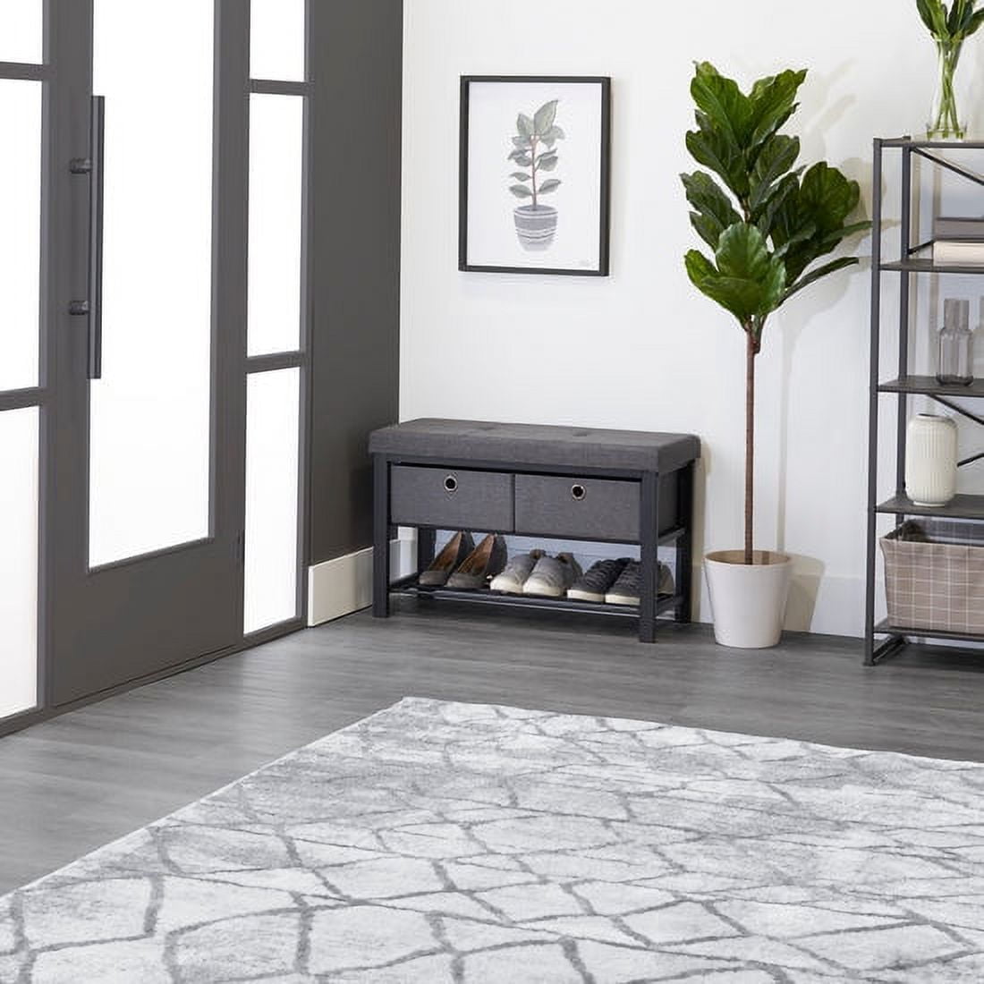 Charcoal Upholstered Shoe Storage Bench with Drawers
