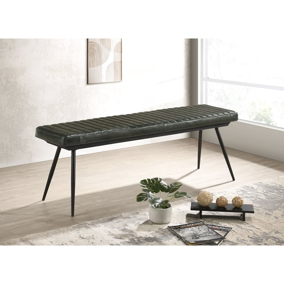 Cushion Side Bench, Black Metal Feet For Stability Leather Base A Stylish Finish