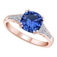 thumbnail image 1 of AFFY Cushion Simulated Blue Sapphire & White Natural Diamond Solitaire Engagement Ring In 10k Solid Rose Gold Ring Size-5.5, 1 of 1