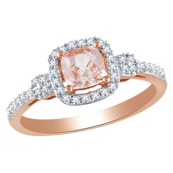 AFFY Cushion Simulated Morganite & 0.2 Ct White Natural Diamond Engagement Ring in 10K Rose Gold Ring Size - 12