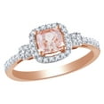 thumbnail image 1 of AFFY Cushion Simulated Morganite & 0.2 Ct White Natural Diamond Engagement Ring in 10K Rose Gold Ring Size - 5, 1 of 1