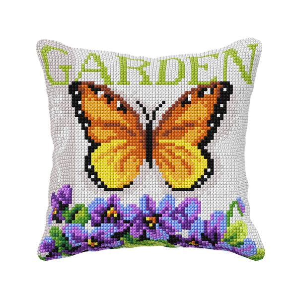Cushion cross stitch kit "Butterfly and Violets"