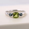 thumbnail image 1 of Cushion cut 6 mm peridot ring with London blue topaz side stones custom August/ November birthstone ring, 1 of 4