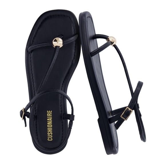 Cushionaire Alias Squared Toe Womens Sandals, T-Strap Flat Sandal with Cushioned Footbed and Adjustable Ankle Strap