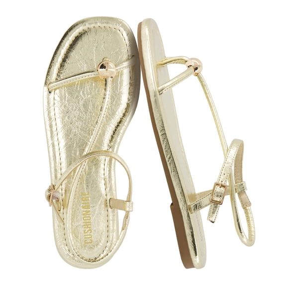Cushionaire Alias Squared Toe Womens Sandals, T-Strap Flat Sandal with Cushioned Footbed and Adjustable Ankle Strap