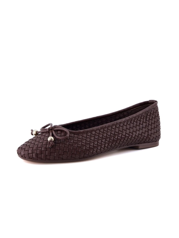 Audrey Woven Ballet Flats for Women | Round Closed Toe Dress Shoes, Bow Accent, Vegan Leather Upper, Comfortable Cushioned Footbed, Office Work Flat