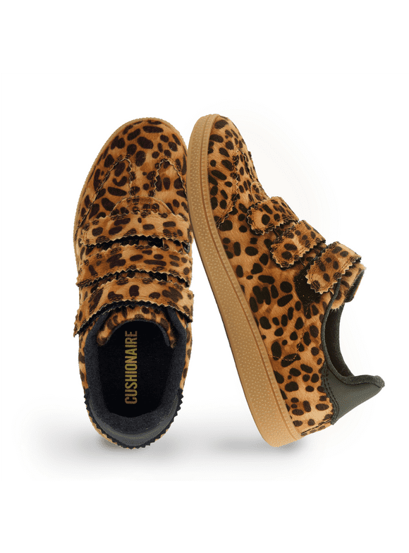 Bastion Vegan Hair Calf Leopard Print Casual Hook and Loop Closure Womens Sneakers – Lightweight Comfort with Non-Slip Rubber Sole