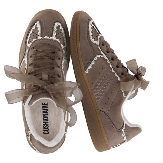Cushionaire Belinda Women’s Lace Detail Casual Sneakers – Elegant Ribbon Lace-Up Summer Shoes for Women with Memory Foam