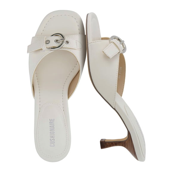 Cushionaire Belle Kitten Heels for Women with Buckle Accent, Comfortable Mule Dressy Womens Sandals