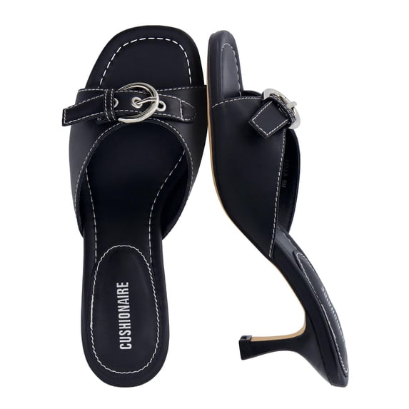 Cushionaire Belle Kitten Heels for Women with Buckle Accent, Comfortable Mule Dressy Womens Sandals