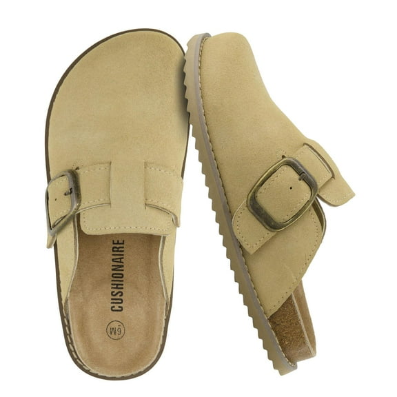 Cushionaire Blain Genuine Suede Clogs for Women | Slip-On Mules with Memory Foam & Oversized Buckle | Non-Slip Comfort Clogs & Mules Shoes for Women